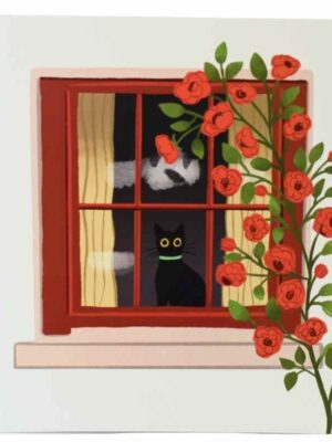 Black Cat in Cottage Window